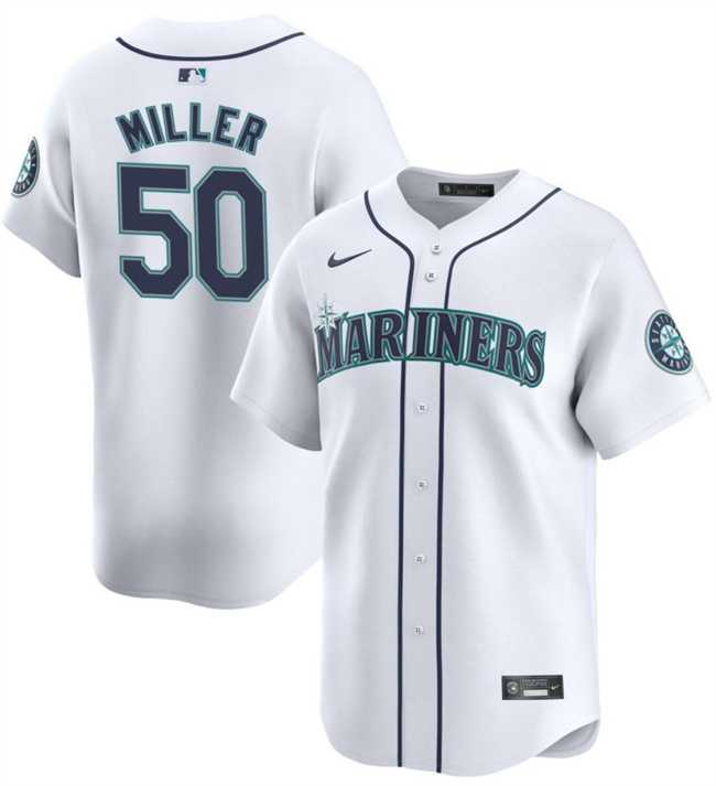 Mens Seattle Mariners #50 Bryce Miller White Home Limited Stitched jersey Dzhi